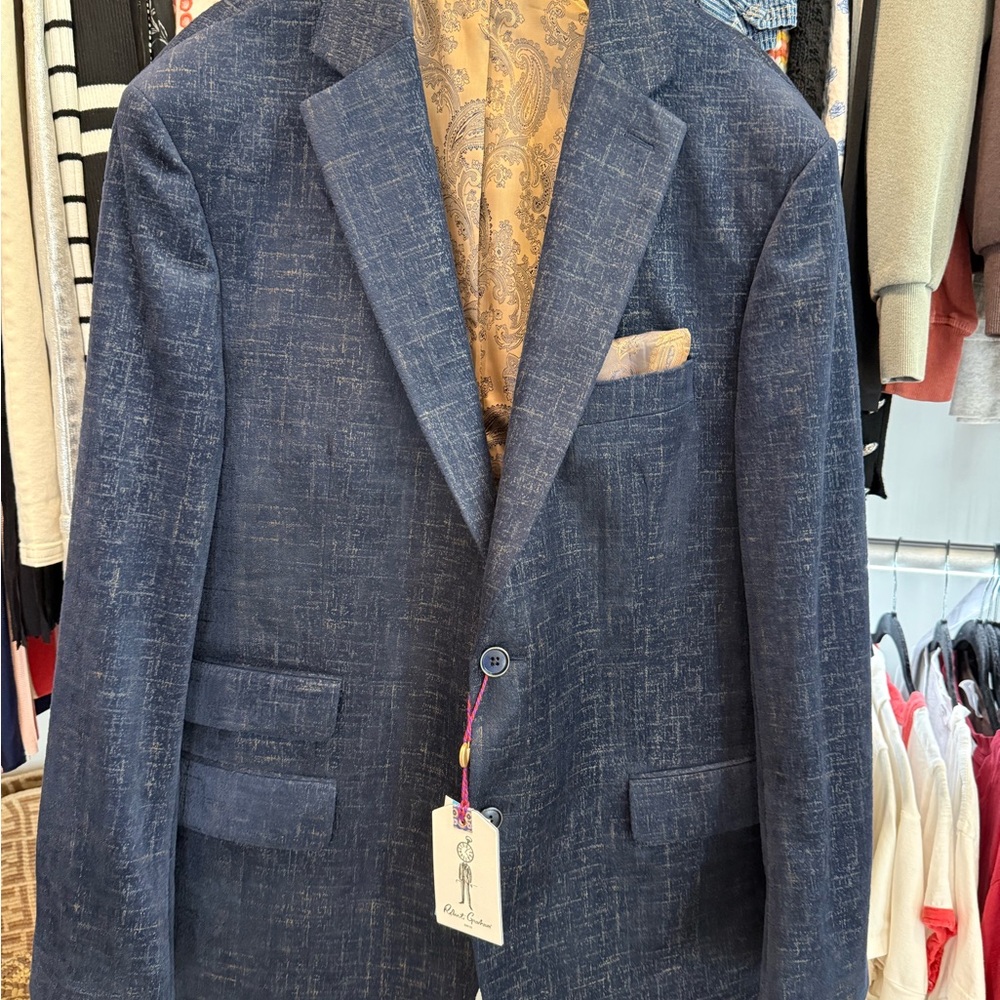 Robert Graham Navy Textured Sport Coat with Gold Accent Pocket Square